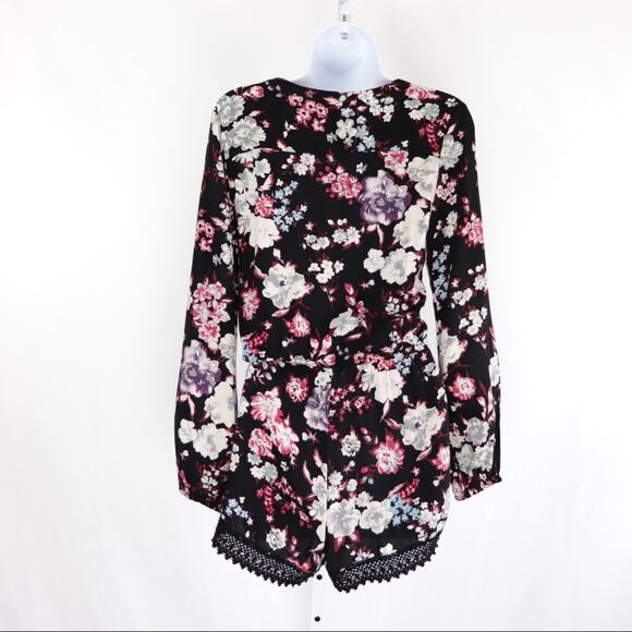 Band of Gypsies Long Sleeve Floral Rayon Romper S - Picture 3 of 8